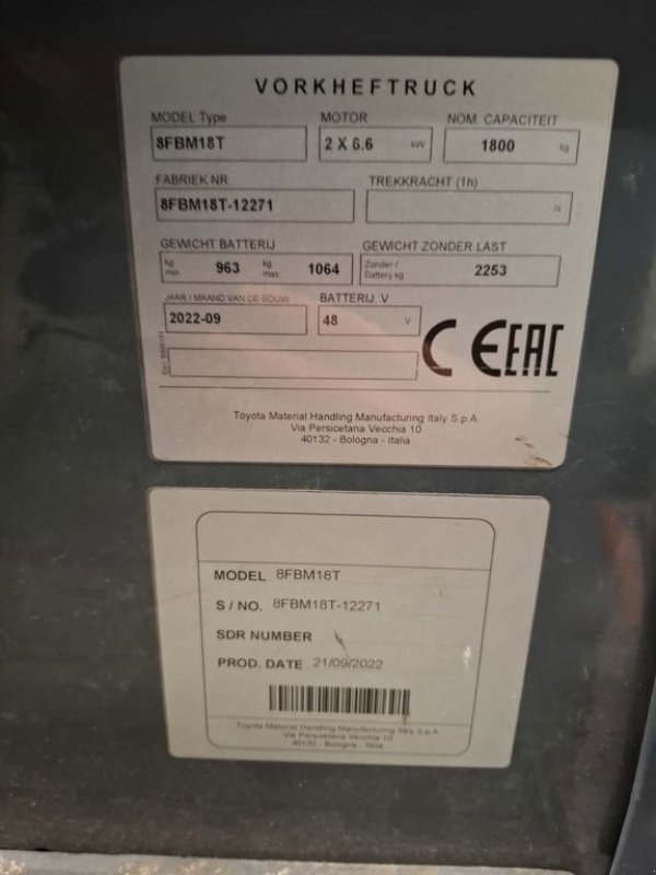 Frontstapler типа Toyota 8FBM18T, Neumaschine в Barneveld (Фотография 7)