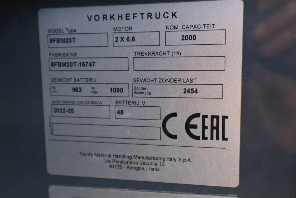 Frontstapler des Typs Toyota 8FBM20T Valid inspection, *Guarantee! Electric, 47, Gebrauchtmaschine in Groenlo (Bild 7)