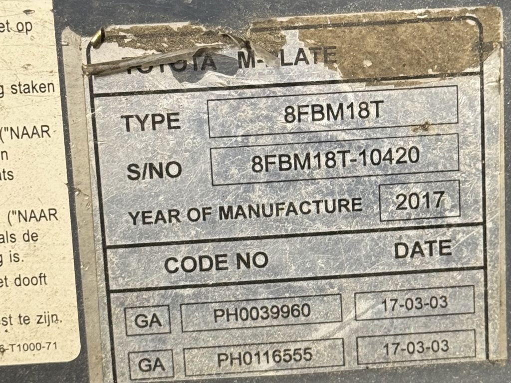 Frontstapler of the type Toyota 8FBMT18, Gebrauchtmaschine in Barneveld (Picture 7)