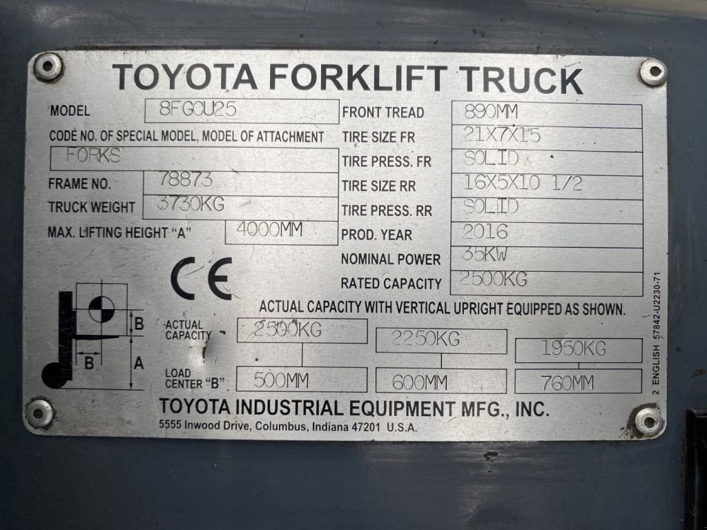 Frontstapler des Typs Toyota 8FGCU25 2.5 ton Duplex Sideshift LPG Heftruck, Gebrauchtmaschine in VEEN (Bild 10)