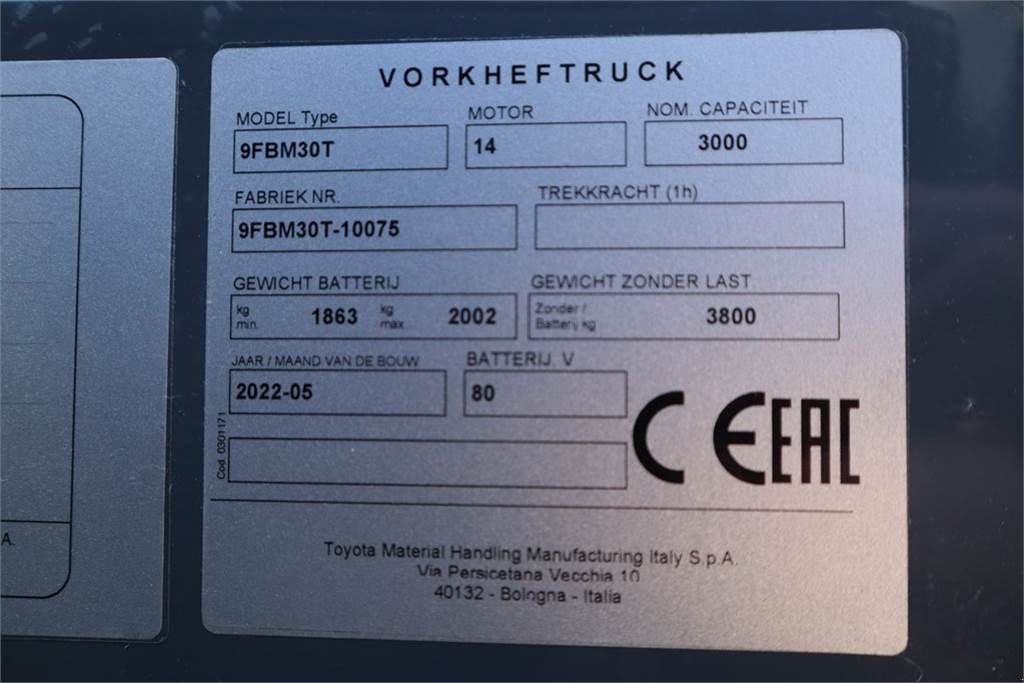 Frontstapler типа Toyota 9FBM30T Valid inspection, *Guarantee! Electric, 47, Gebrauchtmaschine в Groenlo (Фотография 7)