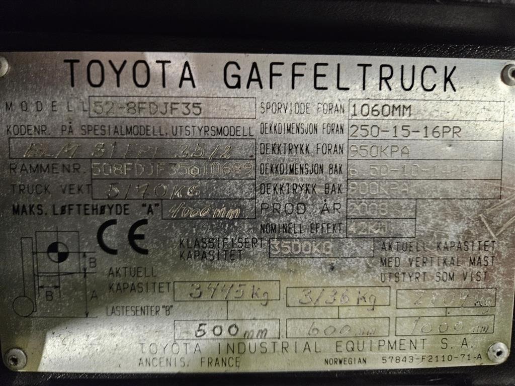 Frontstapler des Typs Toyota TOYOTA 35 GAFFEL TRUCK # Kun 4076 timer, Gebrauchtmaschine in Ølen (Bild 19)