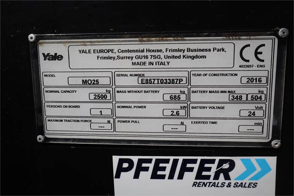 Frontstapler типа Yale MO25 Electric, 2500kg Capacity, Power Steering, Fi, Gebrauchtmaschine в Groenlo (Фотография 9)