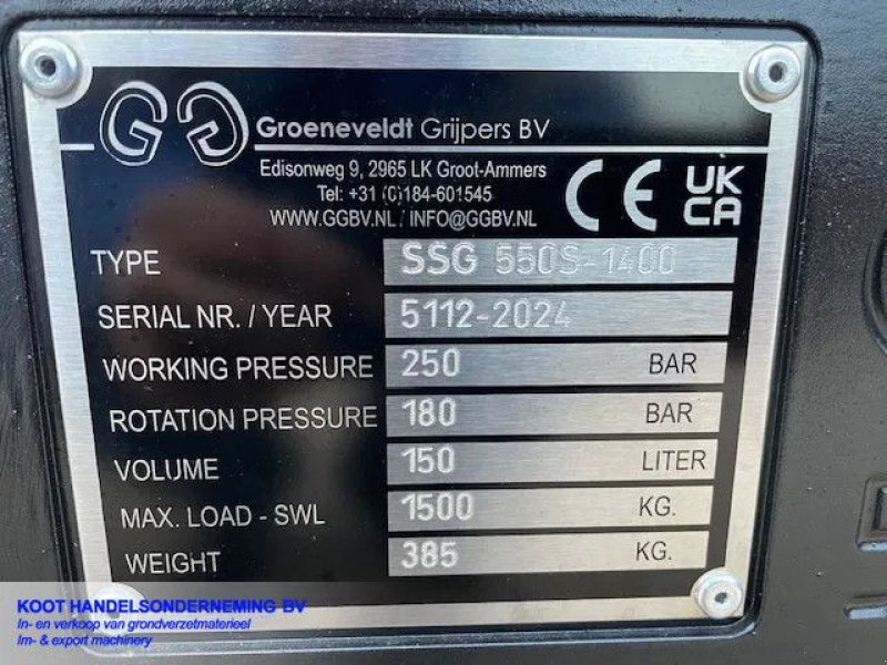 Greifer del tipo Sonstige Groeneveldt SSG 550S-1400 CW 10 Voor 6 tm 8 Tons machine Nieuw! Sorteergrijp, Gebrauchtmaschine In Nieuwerkerk aan den IJssel (Immagine 4)
