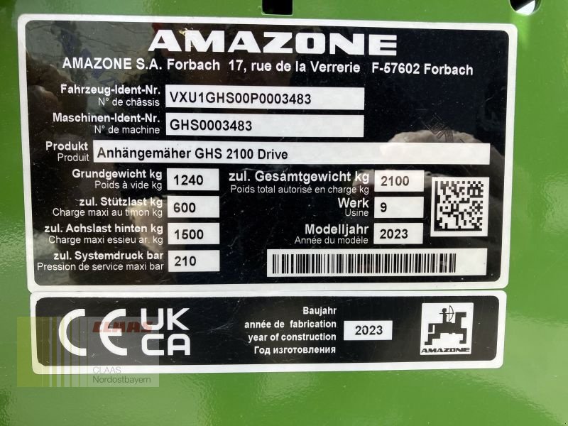Großflächenmäher tip Amazone ANHÄNGEMÄHER GHS 2100 DRIVE, Neumaschine in Cham (Poză 16)