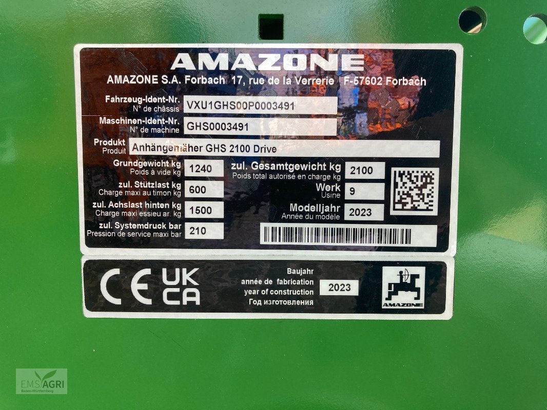 Großflächenmäher des Typs Amazone Grasshopper SmartCut GHS Drive 2100, Vorführmaschine in Vöhringen (Bild 3)