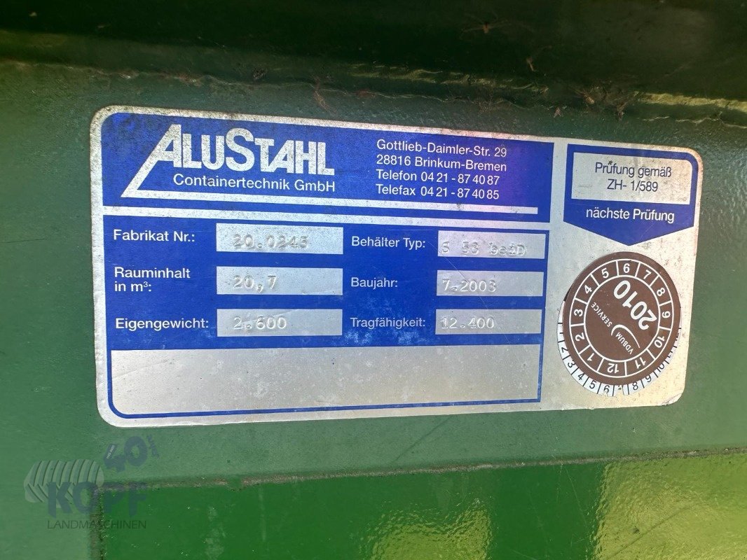 Heckcontainer typu Sonstige Alustahl Roll-Off Container 27,55 m³ geschlossen, Gebrauchtmaschine w Schutterzell (Zdjęcie 5)