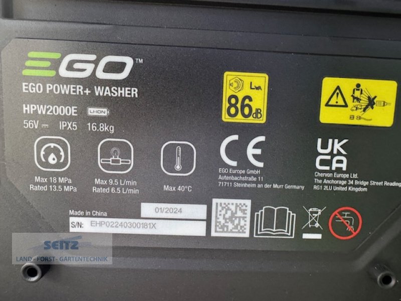 Hochdruckreiniger of the type EGO HPW2000E, Neumaschine in Lindenfels-Glattbach (Picture 3)