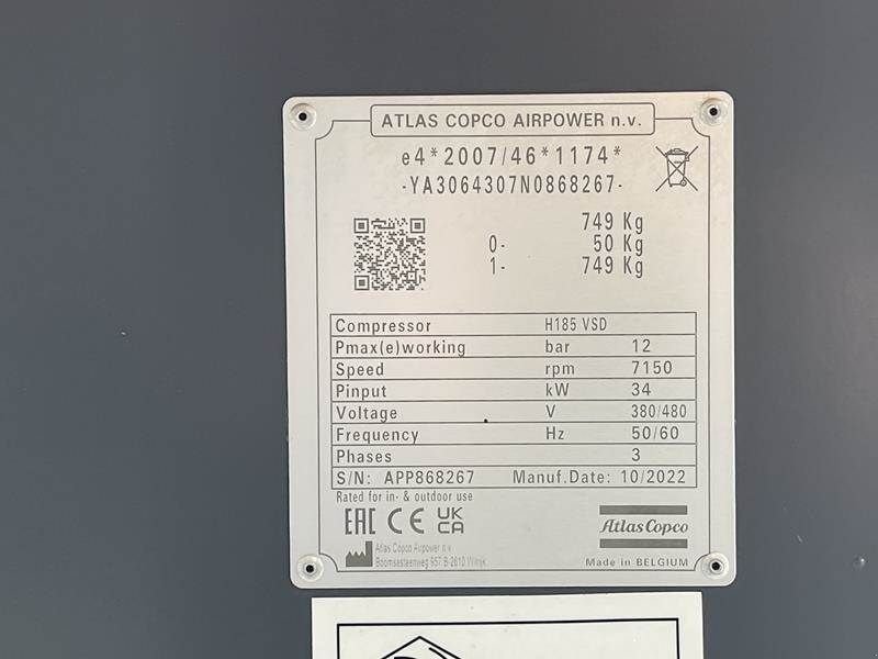 Hof-Kompressor tipa Atlas Copco E-AIR H185 VSD, Gebrauchtmaschine u Waregem (Slika 10)