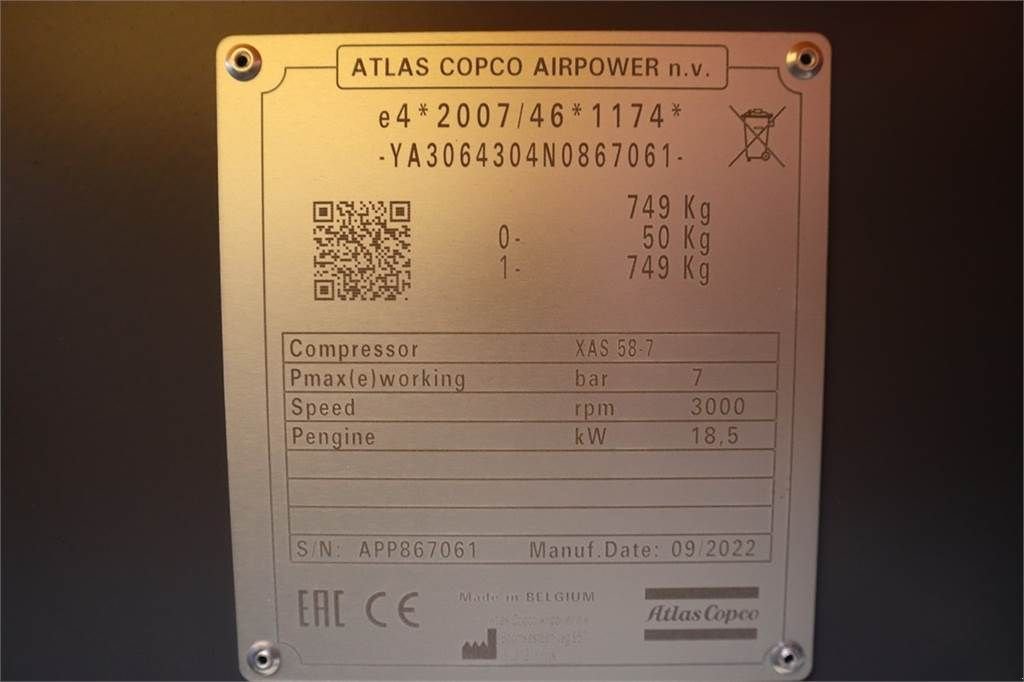 Hof-Kompressor типа Atlas Copco XAS 58-7 Valid inspection, *Guarantee! Diesel, Vol, Gebrauchtmaschine в Groenlo (Фотография 9)