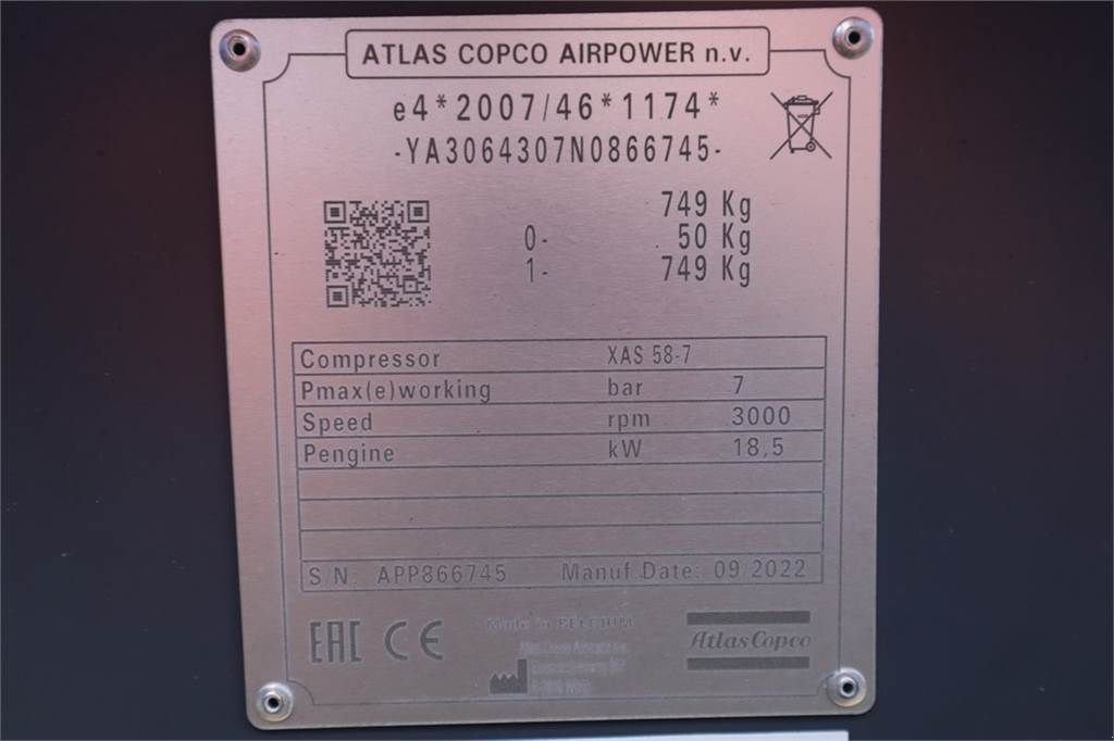 Hof-Kompressor a típus Atlas Copco XAS 58-7 Valid inspection, *Guarantee! Diesel, Vol, Gebrauchtmaschine ekkor: Groenlo (Kép 8)