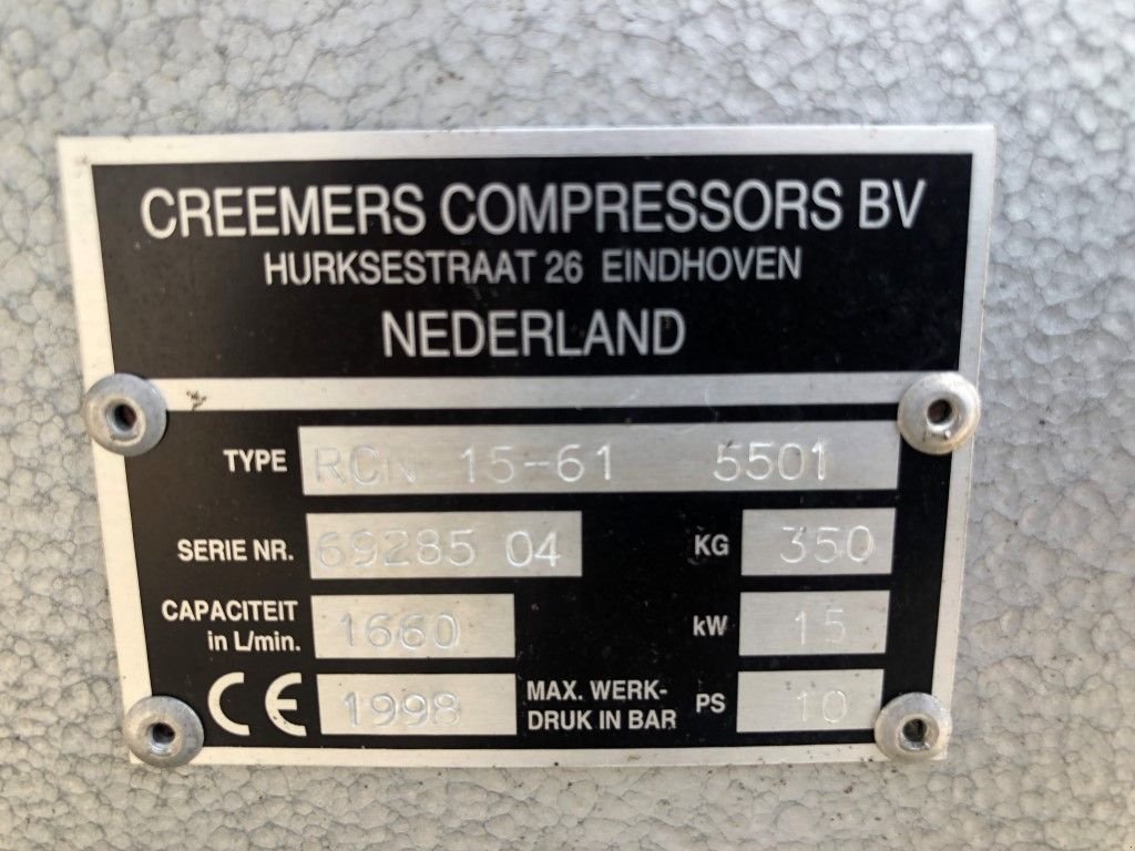 Hof-Kompressor του τύπου Creemers RCN 15-61 15 kW 1660 Liter/min 15 bar schroefcompressor, Gebrauchtmaschine σε VEEN (Φωτογραφία 4)