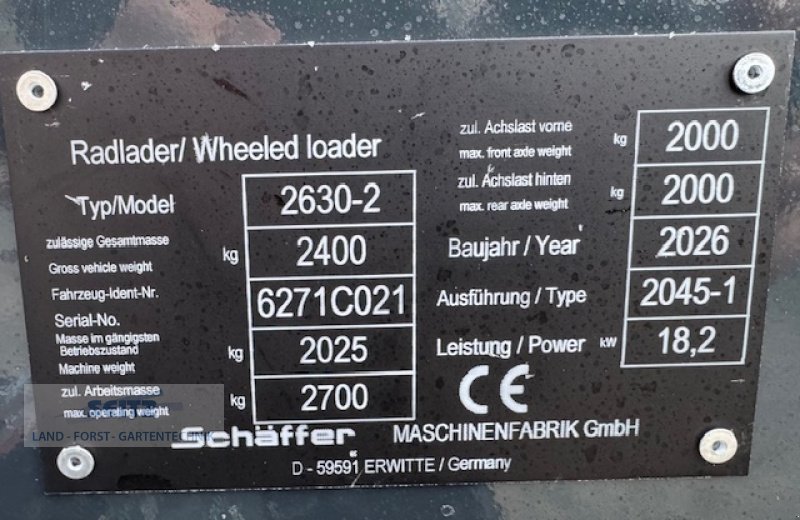 Hoflader типа Schäffer 2630, Neumaschine в Lindenfels-Glattbach (Фотография 9)