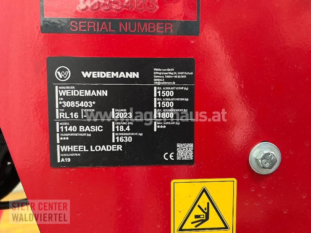 Hoflader des Typs Weidemann  1140 LIGHT, Neumaschine in Vitis (Bild 7)