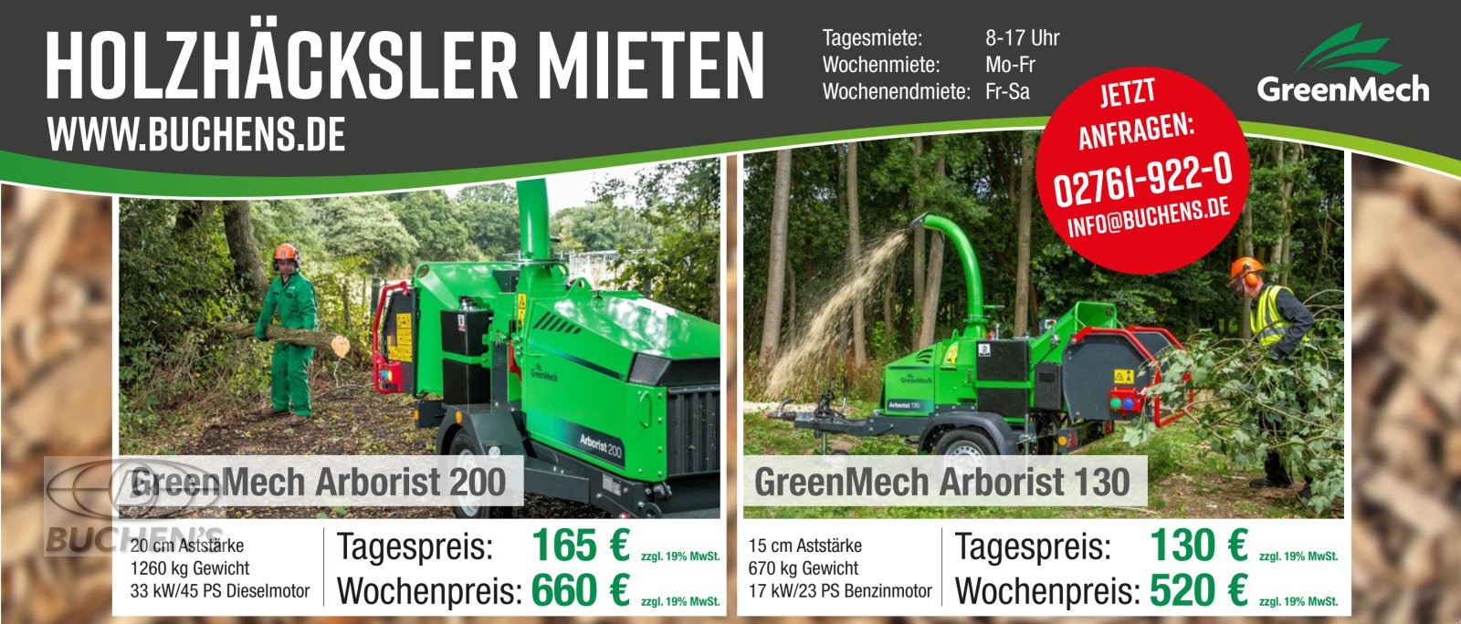 Holzhäcksler & Buschhacker des Typs GreenMech Arborist130, Mietmaschine in Olpe (Bild 1)