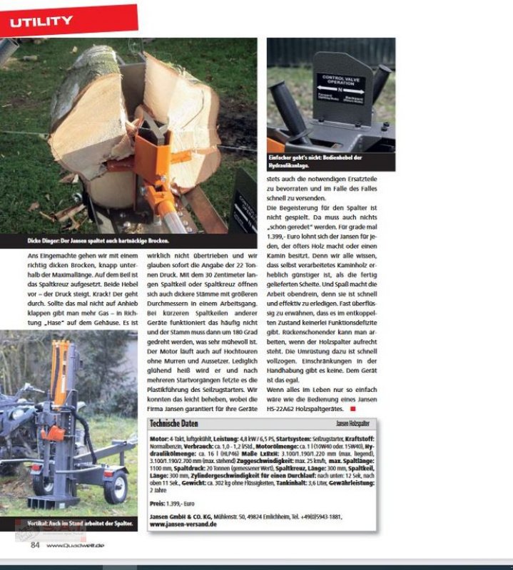 Holzspalter des Typs Sonstige Holzspalter Jansen HS-22A62, 22 t, 62cm, Benzinm, Neumaschine in Eberschwang (Bild 8)