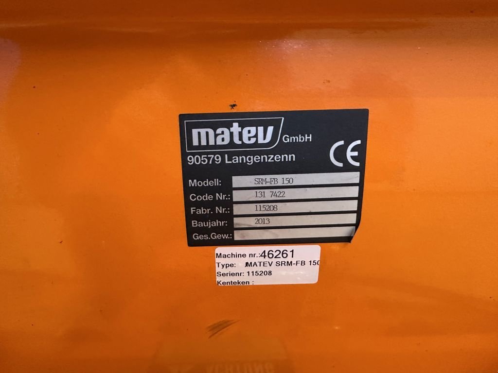 Kehrmaschine Türe ait Sonstige Onbekend MATEV SRM-FB 150 SNEEUWSCHUIVER, Gebrauchtmaschine içinde Cabauw (resim 6)