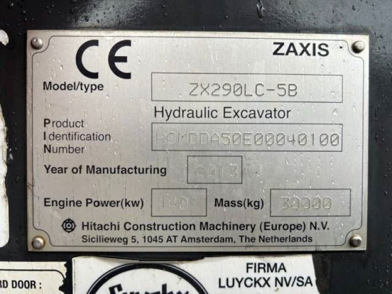 Kettenbagger typu Hitachi ZAXIS 290LC-5B, Gebrauchtmaschine v Roosendaal (Obrázek 9)