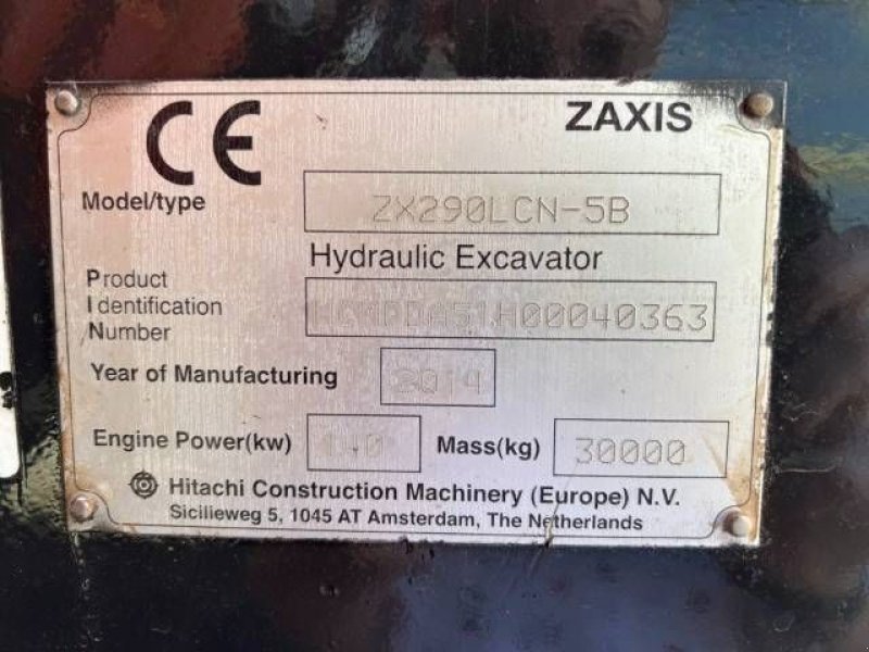 Kettenbagger typu Hitachi ZAXIS 290LCN-5B, Gebrauchtmaschine v Roosendaal (Obrázek 10)