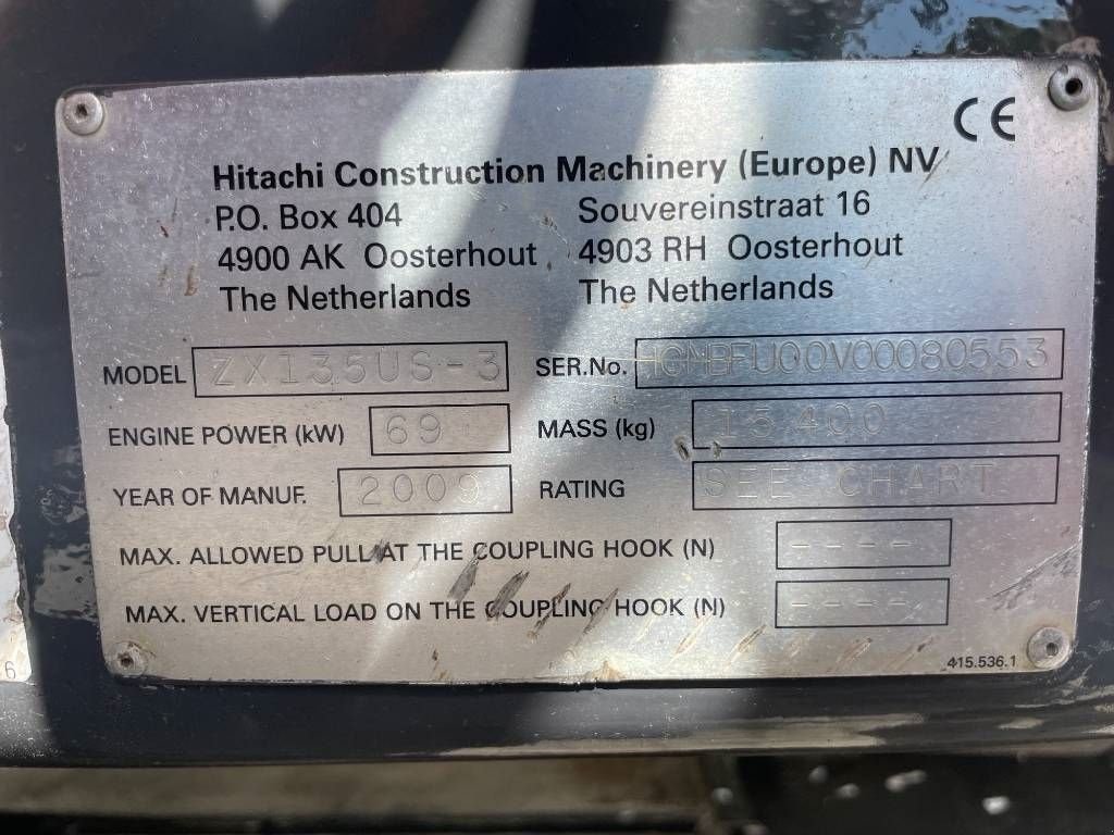 Kettenbagger typu Hitachi Zaxis ZX135US-3, Gebrauchtmaschine v Roosendaal (Obrázek 8)