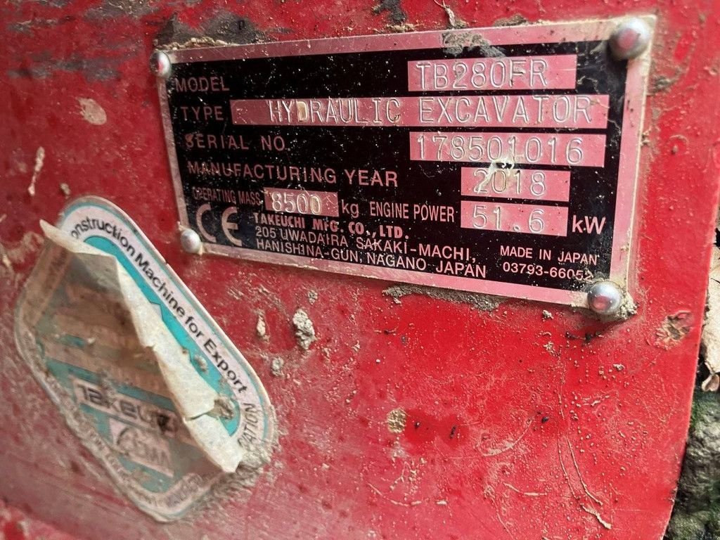 Kettenbagger типа Takeuchi TB280FR, Gebrauchtmaschine в Antwerpen (Фотография 10)