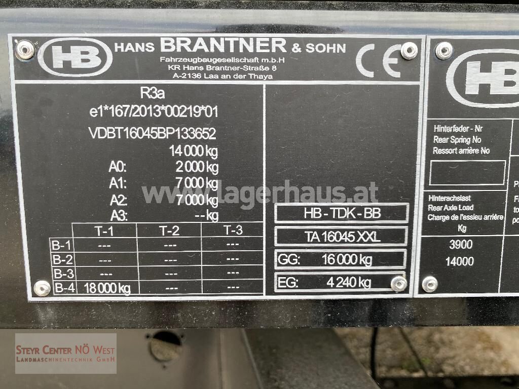 Kipper Türe ait Brantner TA 16045 XXL, Neumaschine içinde Purgstall (resim 2)
