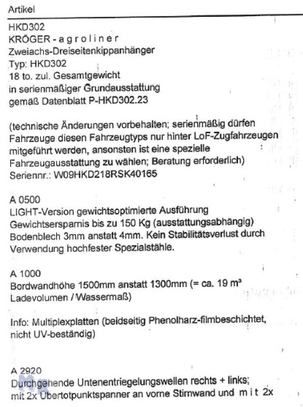 Kipper del tipo Kröger 18to Interne Nr. 40165, Gebrauchtmaschine en Greven (Imagen 13)