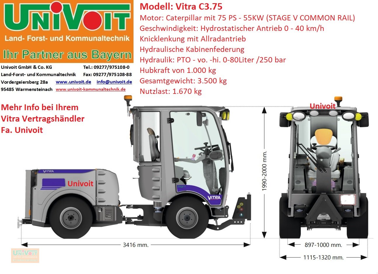 Kommunalfahrzeug des Typs Vitra Vitra Knicklenker mit 75 PS Kommunal Kehr Schneepflug Streuer Winterdienst, Neumaschine in Warmensteinach (Bild 2)