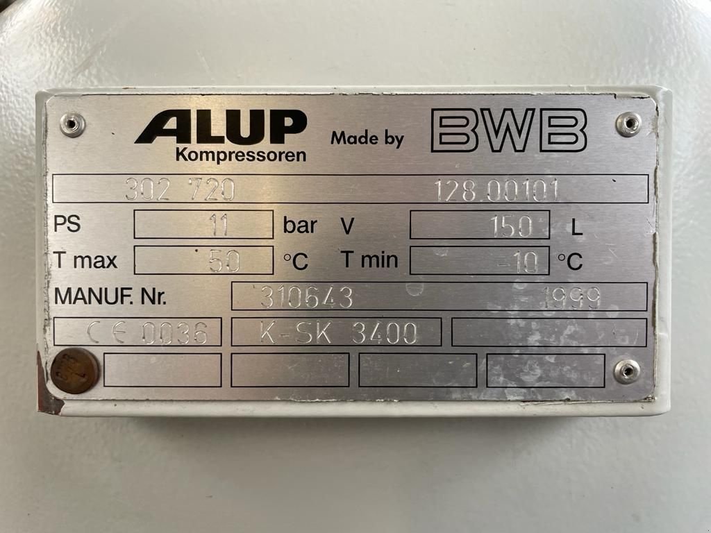 Kompressor typu Alup 2.2 kW 240 L / min 10 Bar Elektrische Zuigercompressor op ketel, Gebrauchtmaschine w VEEN (Zdjęcie 5)