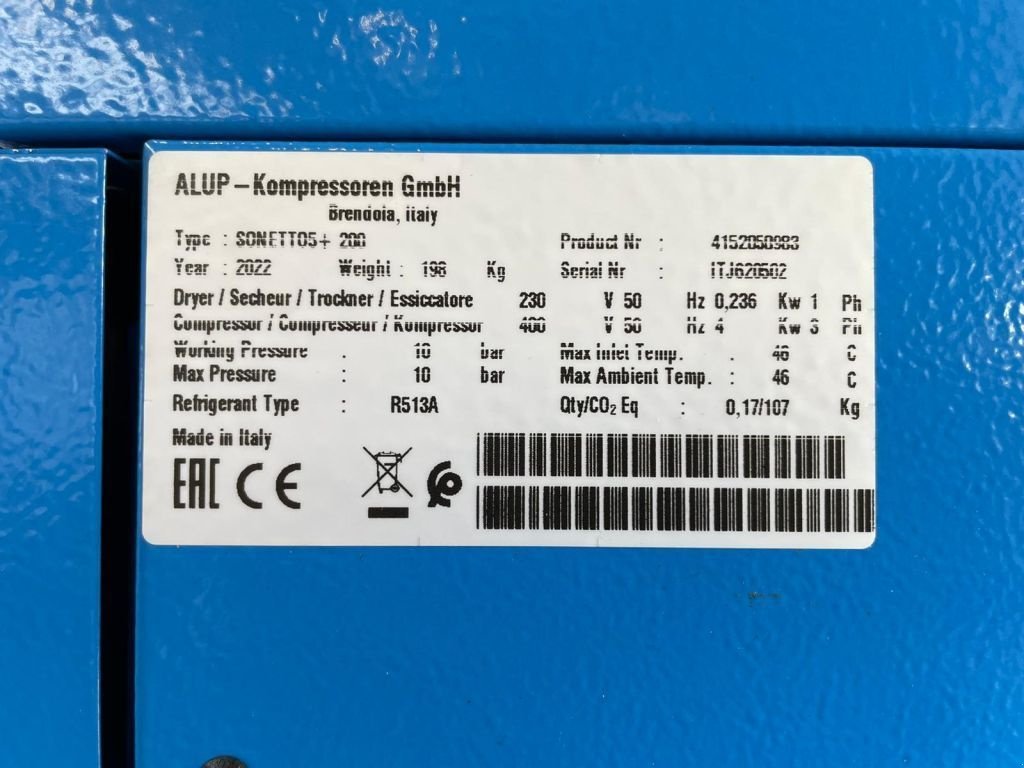 Kompressor des Typs Alup Sonetto 5 + 200 Elektrische Schroefcompressor 4 kW 470 L / min 1, Neumaschine in VEEN (Bild 3)