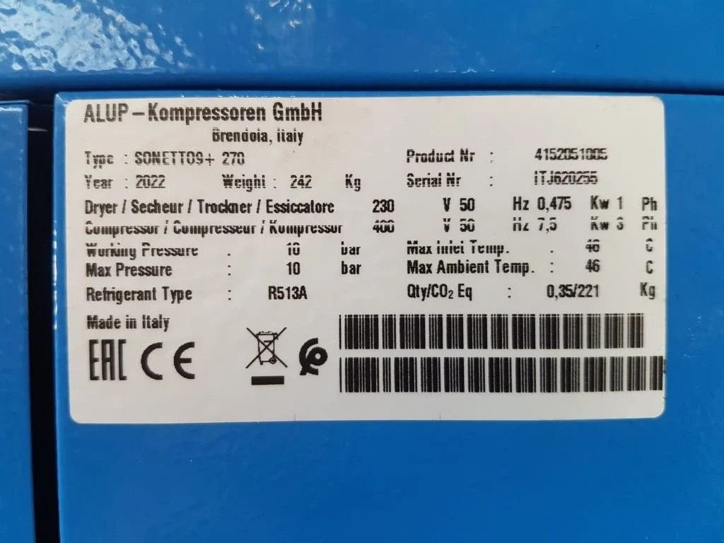 Kompressor a típus Alup Sonetto 9+ 270 Elektrische Schroefcompressor met ketel en droger, Neumaschine ekkor: VEEN (Kép 7)