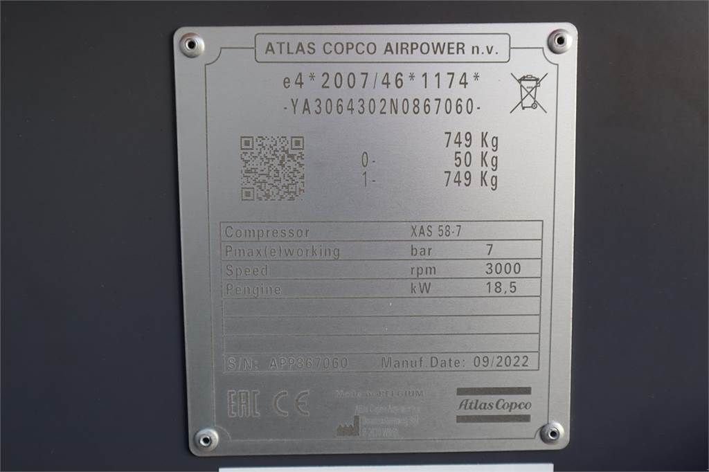 Kompressor des Typs Atlas Copco XAS 58-7 Valid inspection, *Guarantee! Diesel, Vol, Gebrauchtmaschine in Groenlo (Bild 8)