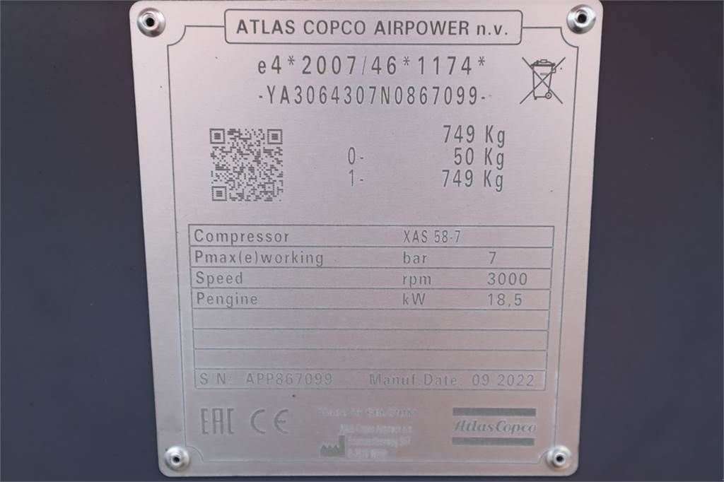 Kompressor des Typs Atlas Copco XAS 58-7 Valid inspection, *Guarantee! Diesel, Vol, Gebrauchtmaschine in Groenlo (Bild 9)
