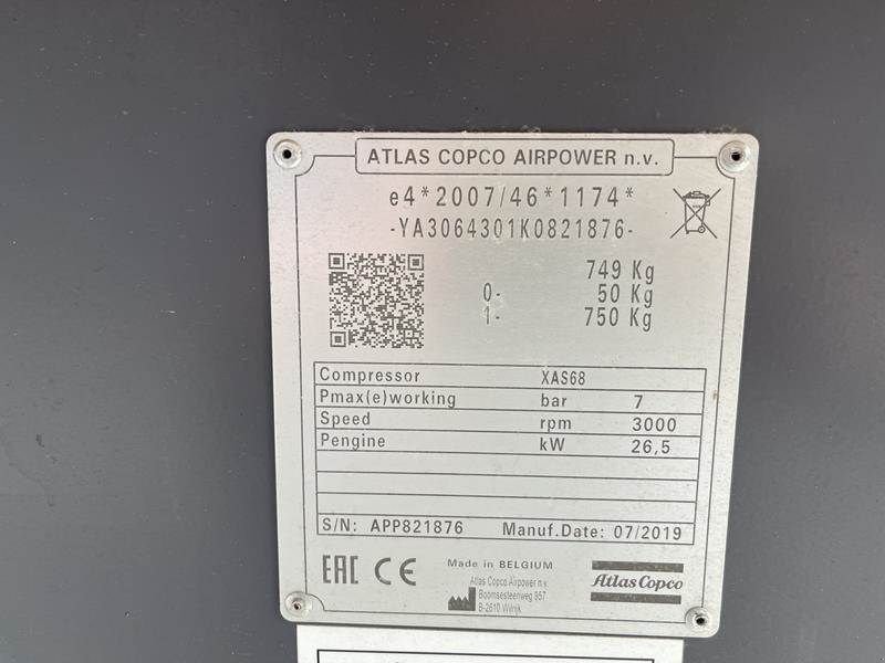 Kompressor typu Atlas Copco XAS 68 KD - N WHEELS W.B. DIN EYE, Gebrauchtmaschine v Waregem (Obrázek 5)