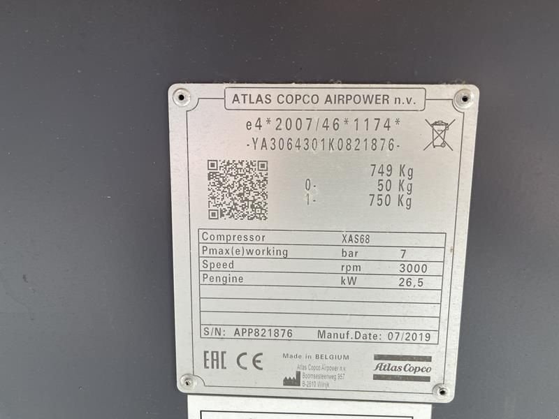 Kompressor от тип Atlas Copco XAS 68 KD - N WHEELS W.B. DIN EYE, Gebrauchtmaschine в Waregem (Снимка 7)
