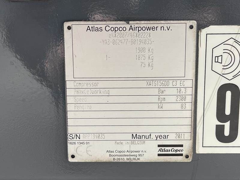 Kompressor tipa Atlas Copco XATS 156 DD - N, Gebrauchtmaschine u Waregem (Slika 5)