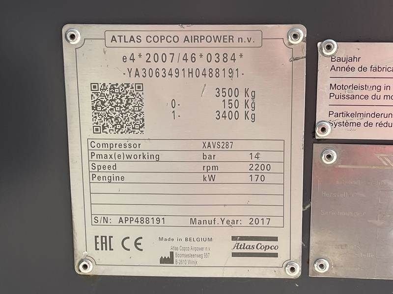 Kompressor Türe ait Atlas Copco XAVS 287, Gebrauchtmaschine içinde Waregem (resim 5)