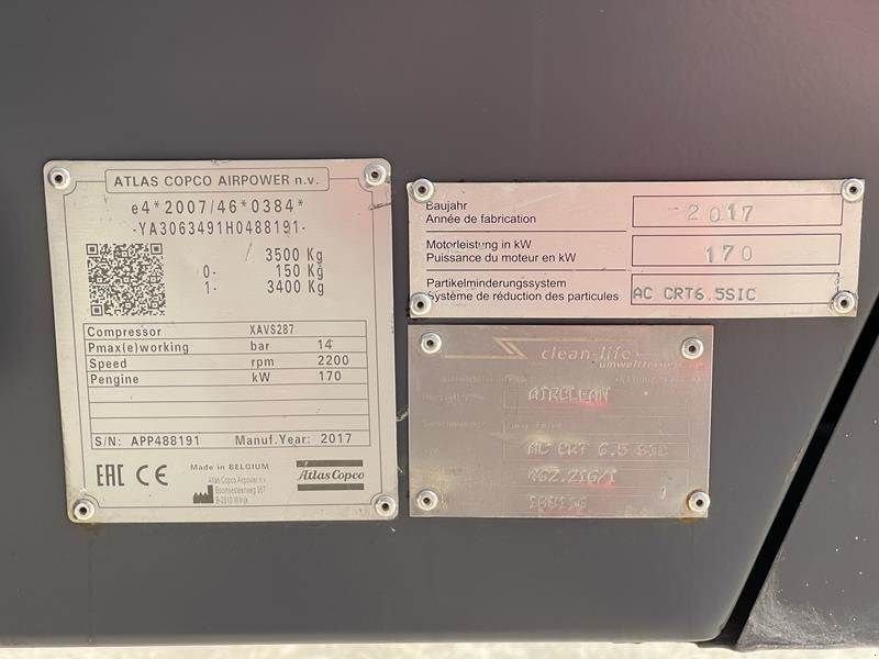 Kompressor Türe ait Atlas Copco XAVS 287, Gebrauchtmaschine içinde Waregem (resim 4)