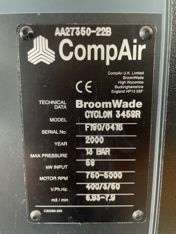 Kompressor типа Compair Cyclon 345 SR, 58 kW Hz-geregeld, 7900 L/min. 13 Bar schroefcomp, Gebrauchtmaschine в VEEN (Фотография 9)