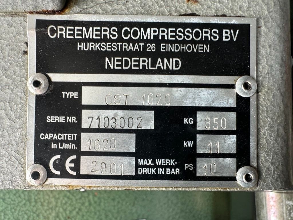 Kompressor des Typs Creemers 11 kW 1620 L / min 10 Bar Zuigercompressor als nieuw !, Gebrauchtmaschine in VEEN (Bild 3)