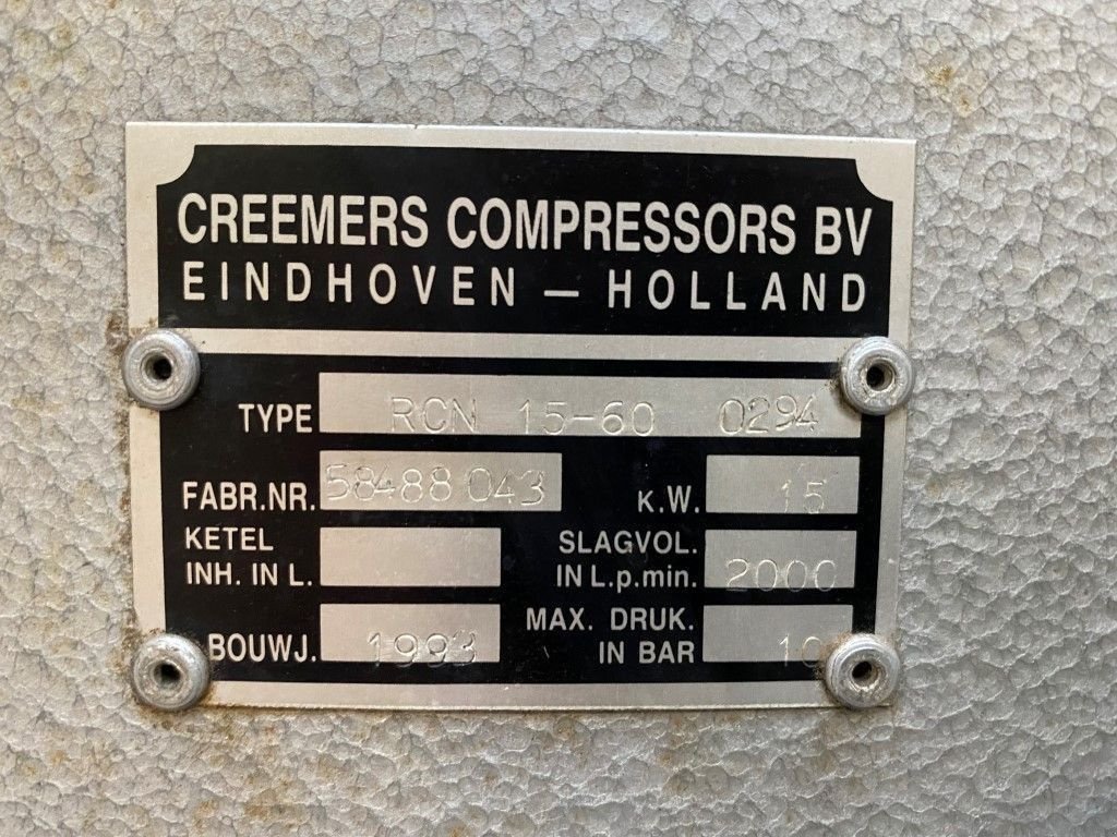 Kompressor typu Creemers RCN 15-60 15 kW 2000 L / min 10 Bar Elektrische Schroefcompresso, Gebrauchtmaschine v VEEN (Obrázok 4)