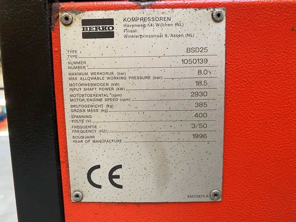 Kompressor типа Sonstige BERKO BSD 25 18.5 kW 2400 L / min 8 Bar Silent Elektrische Schro, Gebrauchtmaschine в VEEN (Фотография 7)