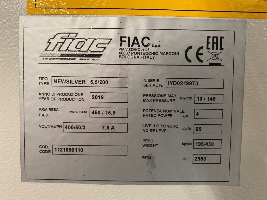 Kompressor tip Sonstige Fiac NewSilver 5.5 / 200 Silent 4 kW 450 L / min 10 Bar Elektrische S, Neumaschine in VEEN (Poză 4)