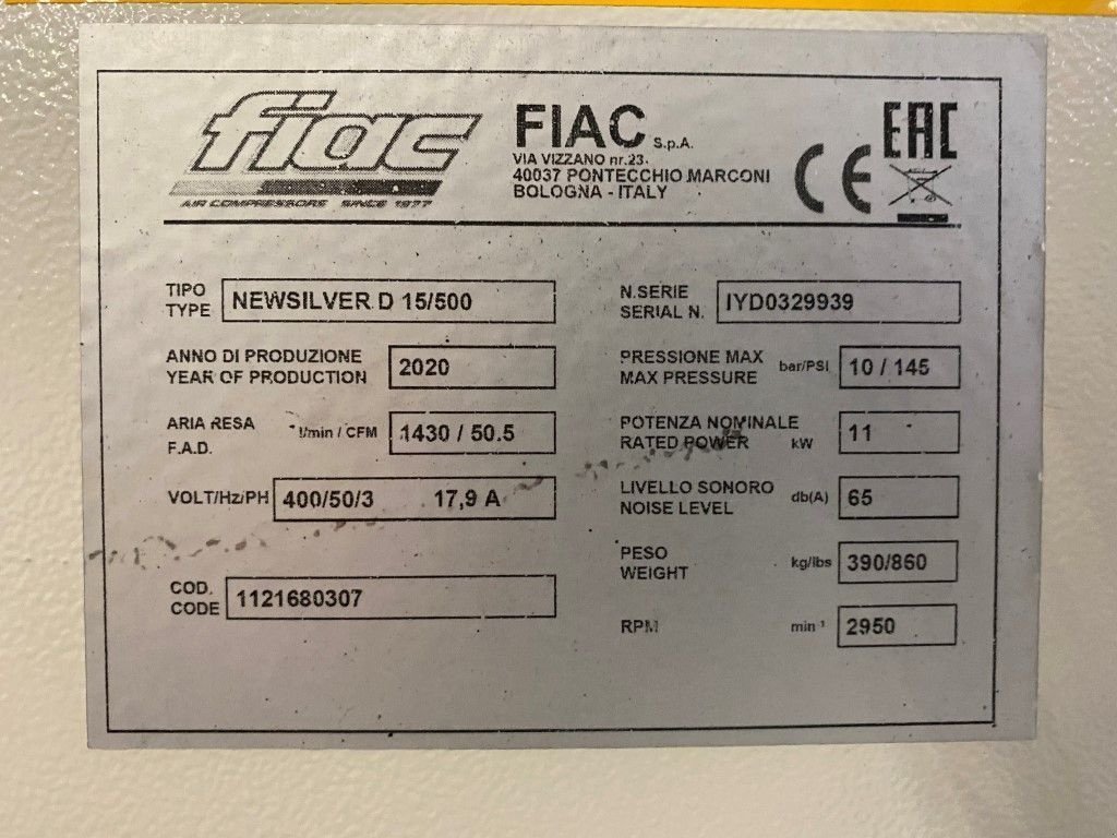Kompressor des Typs Sonstige Fiac NewSilver D 15 / 500 NewSilver D 15 / 500 - 1430 L / min 11 kW 1, Neumaschine in VEEN (Bild 4)