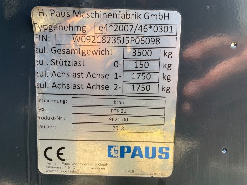 Kran типа Paus PTK 31 SOLD, Gebrauchtmaschine в WIJCHEN (Фотография 3)