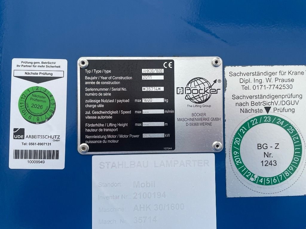 Kran tipa Sonstige B&ouml;cker AHK 30/1600, Gebrauchtmaschine u WIJCHEN (Slika 3)
