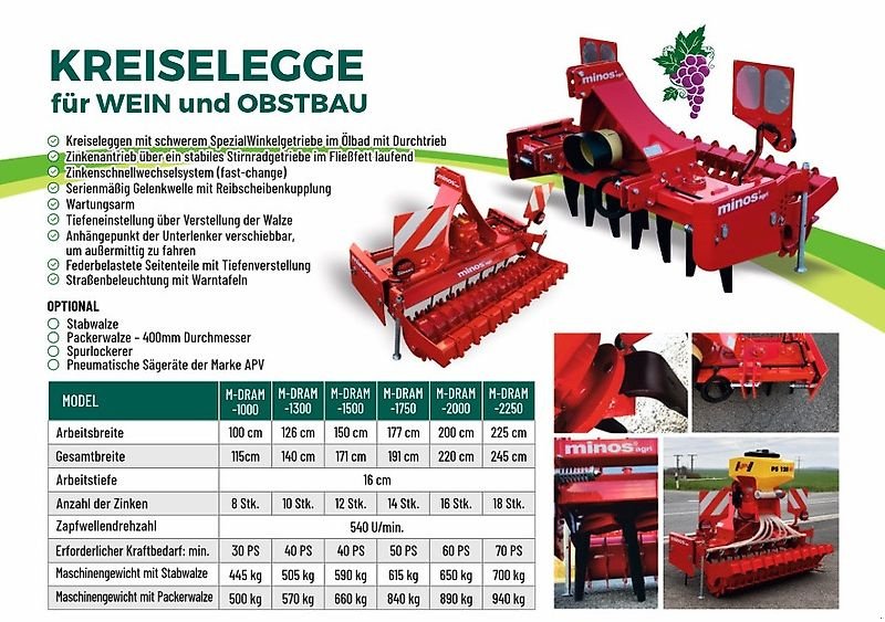 Kreiselegge Türe ait Minos Agri Kreiselegge Wein,-Obstbau M-DRAM-1750-AM mit Packerwalze, Neumaschine içinde Münstermaifeld (resim 14)