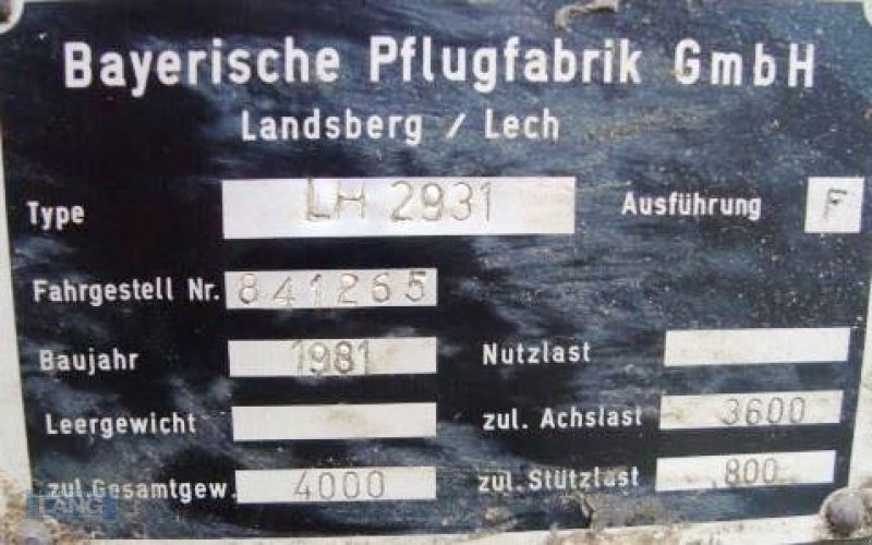 Ladewagen a típus Bayerische Pflugfabrik LH 2931, Gebrauchtmaschine ekkor: Rottenburg (Kép 5)