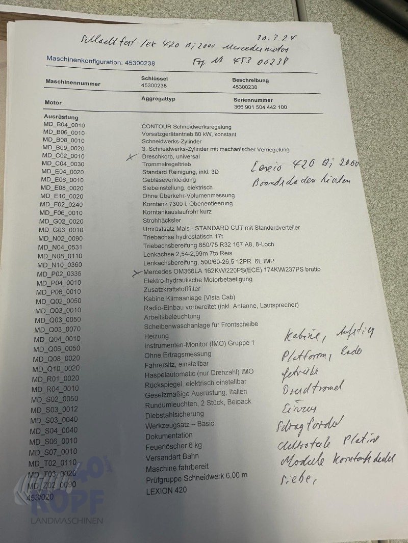 Mähdrescher des Typs CLAAS Lexion 420 Mercedesmotor Brandschaden hinten, Gebrauchtmaschine in Schutterzell (Bild 26)