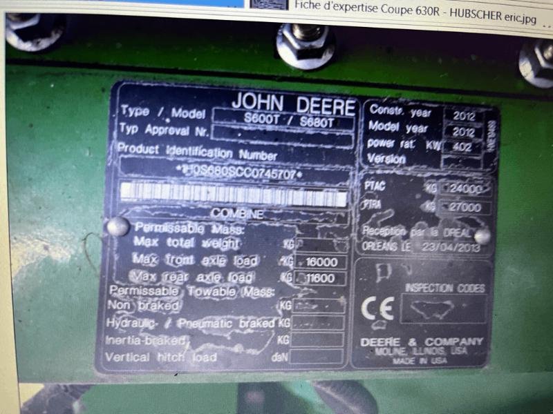 Mähdrescher typu John Deere S680, Gebrauchtmaschine v SAINTE-MENEHOULD (Obrázek 1)